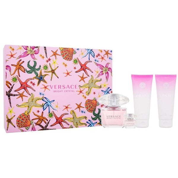 Versace Versace Bright Crystal For Women - 4 Pc Gift Set Eau De Toilette Spray 90ml/3.4oz Perfumed Body Lotion 90ml/3.4oz Perfumed Bath And Shower Gel 5ml/0.17oz Eau De Toilette Splash Mini 90ml/3oz