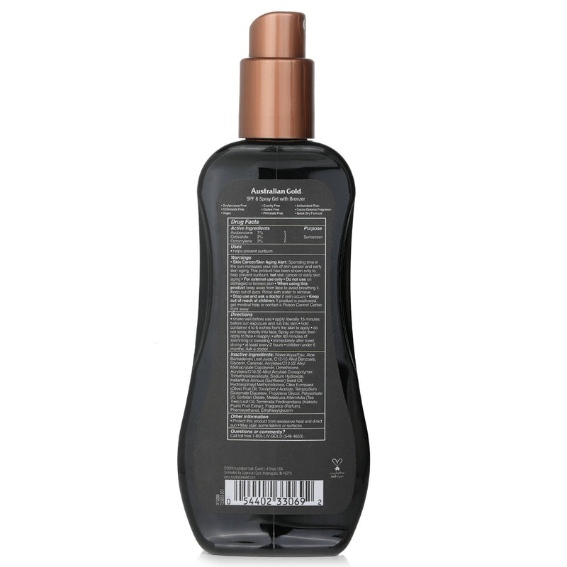 オーストラリアンゴールド  スプレー ゲル サンスクリーン ブロード スペクトラム SPF 8 ウイズ インスタント ブロンザー   237ml/8oz
