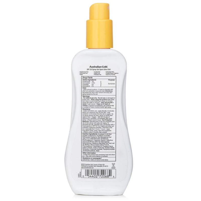 オーストラリアンゴールド  エクストリーム スポーツ スプレー ジェル ウルトラ チル SPF 30   237ml/8oz