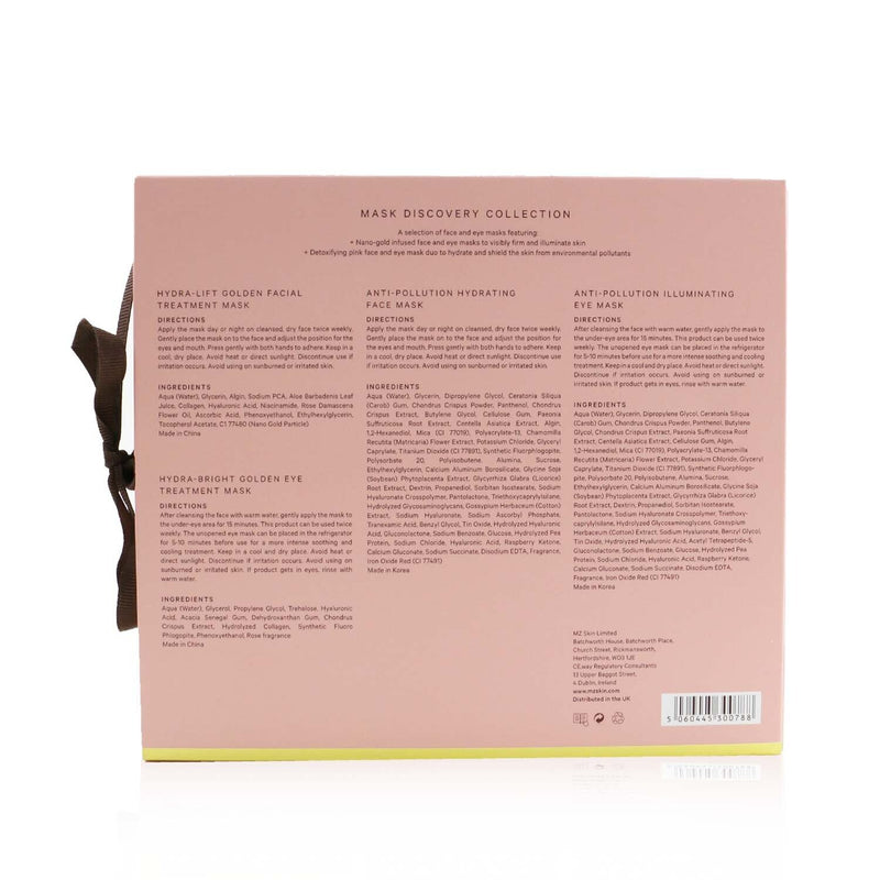 MZ スキン  マスク ディスカバリー コレクション: ハイドラ リフト ゴールデン フェイシャル トリートメント マスク + ハイドラ ブライト ゴールデン アイ トリートメント マスク + アンチポリューション ハイドレーティング フェイス マスク アンチポリューション イルミネーティング アイ マスク   4pcs