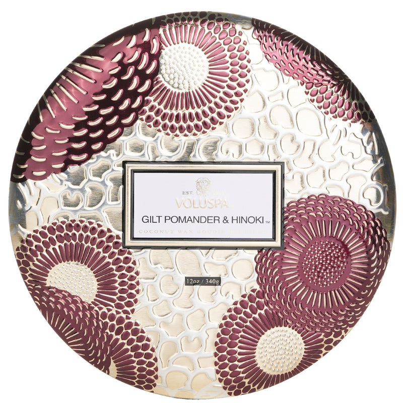 ボルスパ  3 Wick Decorative Tin Candle - Gilt Pomander & Hinoki   340g/12oz