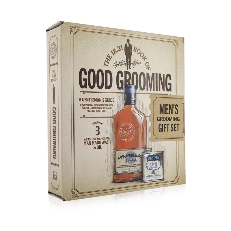 18.21 Man Made  Book of Good Grooming Gift Set Volume 3: Absolute Mahogany (Wash 532ml  + Oil 60ml )   2pcs