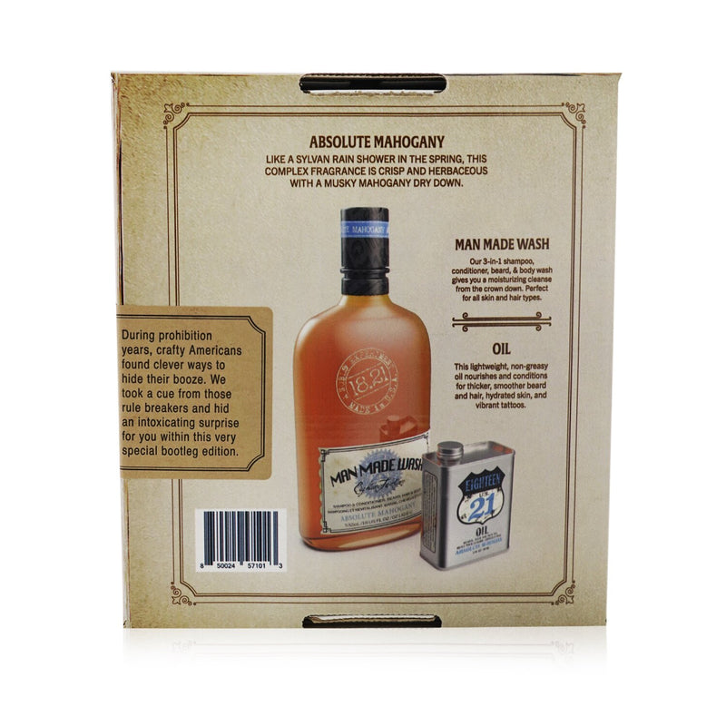 18.21 Man Made  Book of Good Grooming Gift Set Volume 3: Absolute Mahogany (Wash 532ml  + Oil 60ml )   2pcs