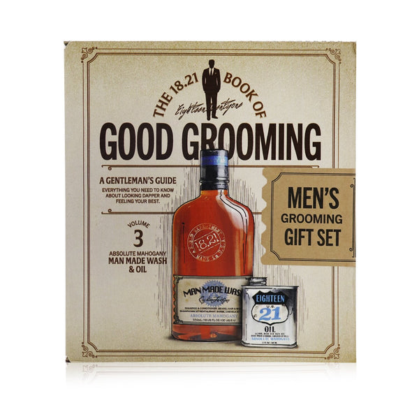 18.21 Man Made  Book of Good Grooming Gift Set Volume 3: Absolute Mahogany (Wash 532ml  + Oil 60ml )   2pcs