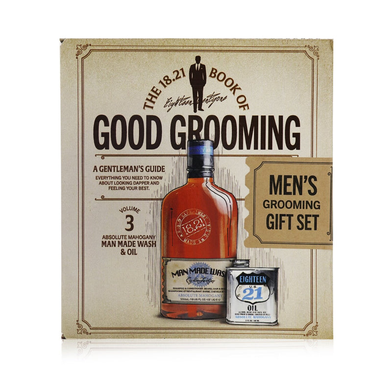 18.21 Man Made  Book of Good Grooming Gift Set Volume 3: Absolute Mahogany (Wash 532ml  + Oil 60ml )   2pcs