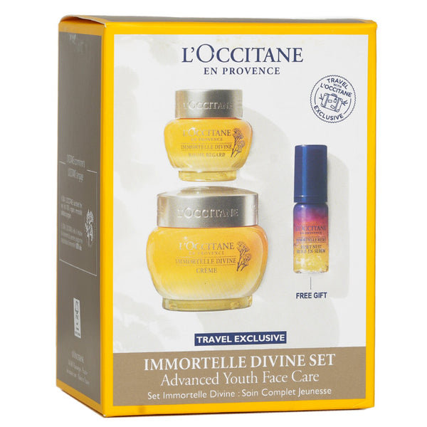 ロクシタン  イモーテル ディバイン セット: クリーム 50ml + アイバーム 15ml + オーバーナイト リセット オイルイン セラム 5ml   3pcs