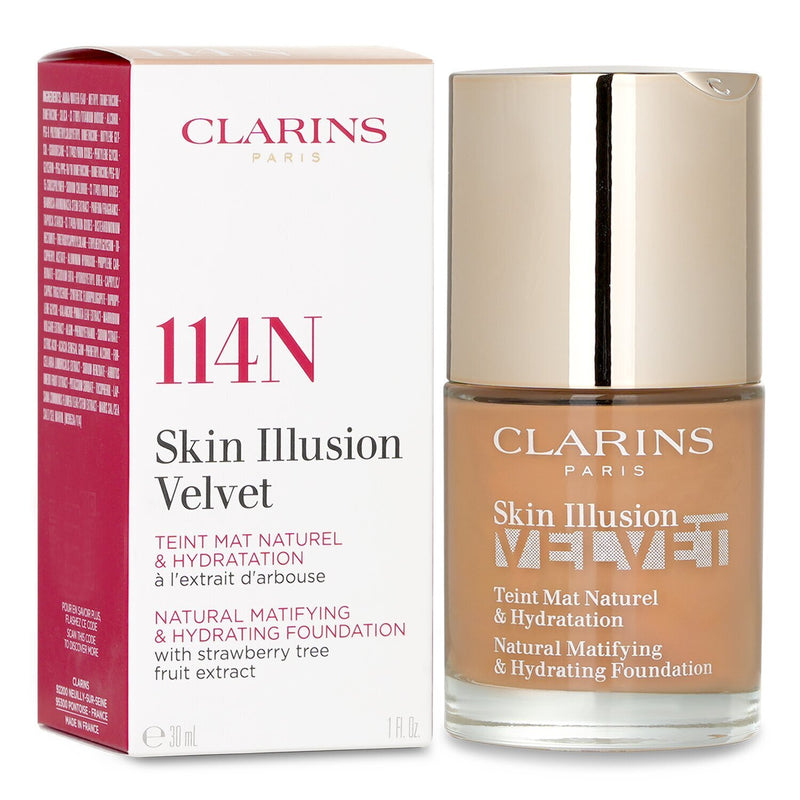 クラランス  スキン イリュージョン ベルベット ナチュラル マティファイング & ハイドレーティング ファンデーション - # 114N   30ml/1oz
