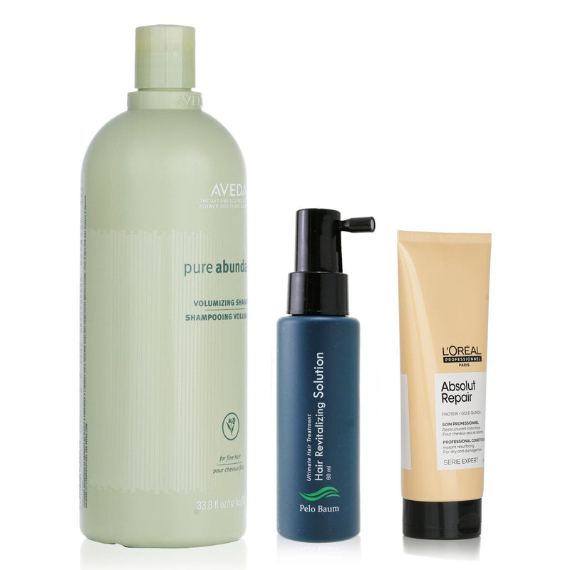 ペロバーム  Pelo Baum Hair Revitalizing Solution 60ml + Aveda Volumizing Shampoo 1000ml + L'Oreal Resurfacing Conditioner 200ml   3pcs