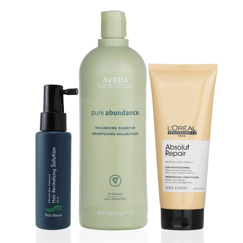ペロバーム  Pelo Baum Hair Revitalizing Solution 60ml + Aveda Volumizing Shampoo 1000ml + L'Oreal Resurfacing Conditioner 200ml   3pcs