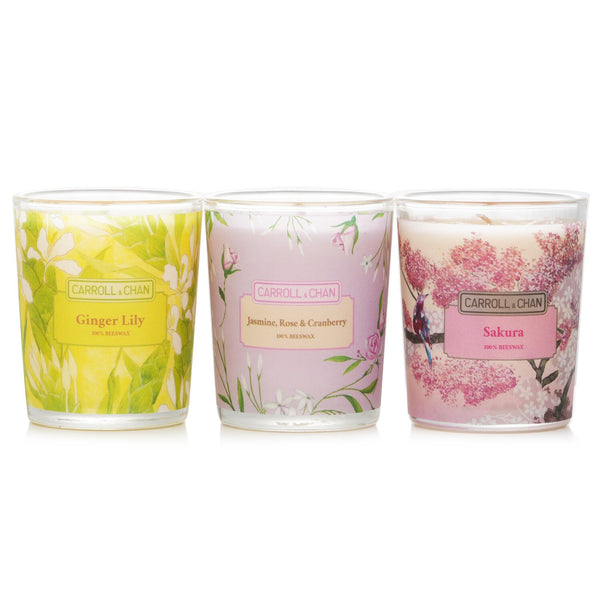 キャンドル・キャロル&チャン  3 Votive Set: Sakura, Jasmine, Rose & Cranberry, Ginger Lily   3pcs