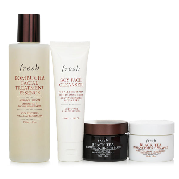 フレッシュ  Black Tea Set: Soy Face Cleanser+Kombucha F.T. Essence+Instant Perfecting Mask+Firming Overnight Mask   4pcs