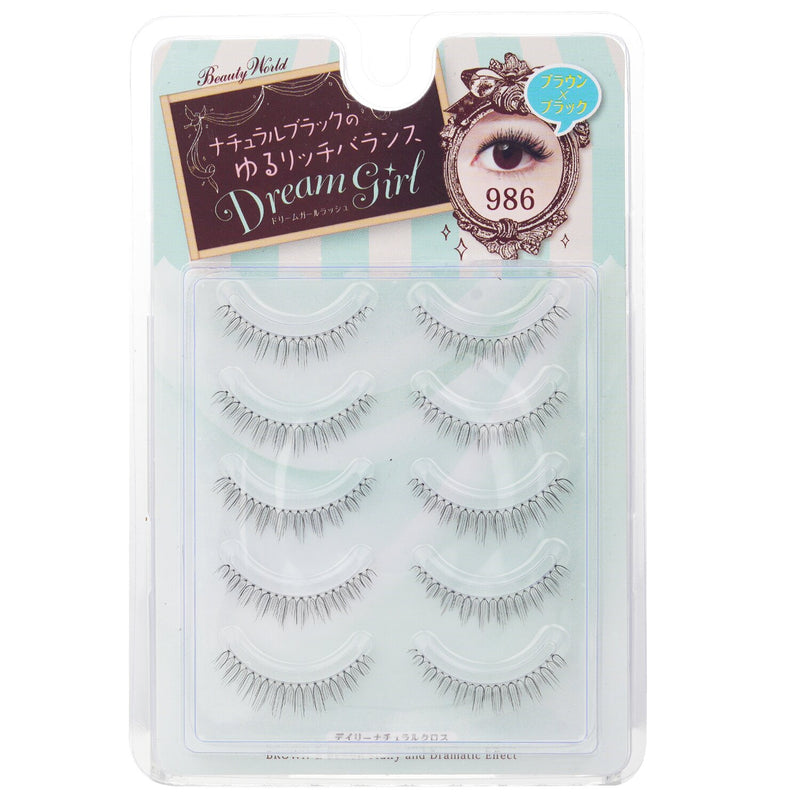 ビューティーワールド  Dream Girl Nylon Eyelash - # 986 Black and Brown   5pairs