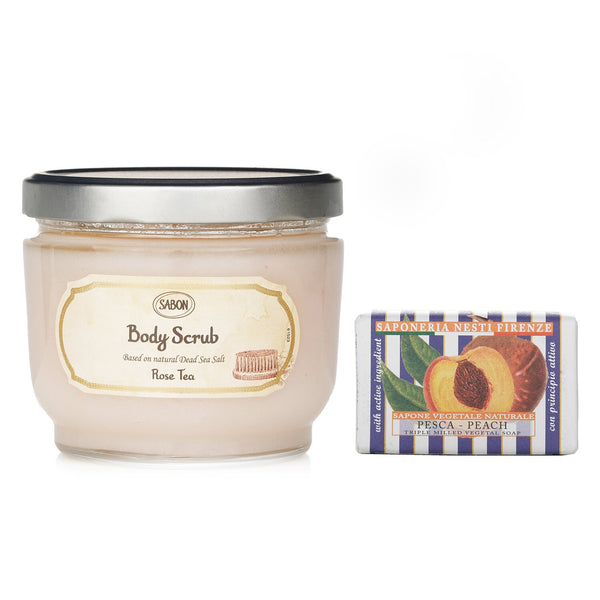 サボン  Sabon Body Scrub - Rose Tea & Nesti Dante Le Deliziose Natural Soap - Peach   2pcs