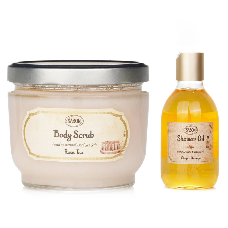サボン  Body Scrub - Rose Tea & Shower Oil - Ginger Orange   2pcs