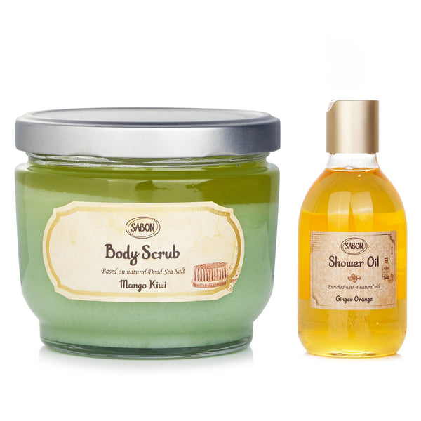 サボン  Body Scrub - Mango Kiwi & Shower Oil - Ginger Orange   2pcs