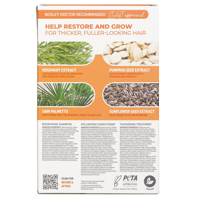 ボスリー  MD BosRevive Volumizing Color Safe Kit: Nourishing Shampoo 5.1oz+Volumizing Conditioner 5.1oz+Leave In Treatment 3.4oz   3pcs