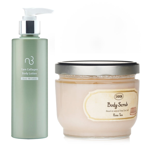 サボン  Sabon Body Scrub - Rose Tea  X Natural Beauty Yam Collagen Body Lotion   2pcs