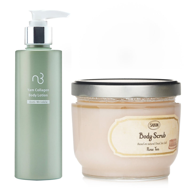 サボン  Sabon Body Scrub - Rose Tea  X Natural Beauty Yam Collagen Body Lotion   2pcs