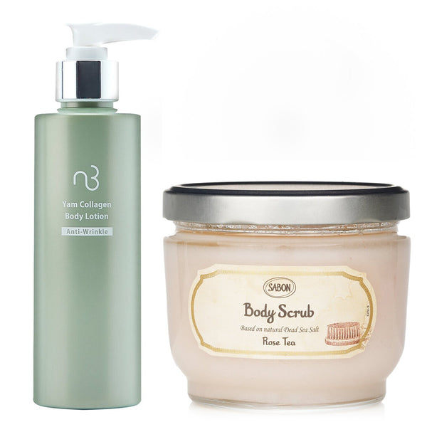 サボン  Sabon Body Scrub - Rose Tea  X Natural Beauty Yam Collagen Body Lotion   2pcs