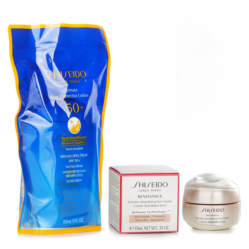 資生堂  Shiseido Ultimate Sun Protector Lotion SPF 50+ Sunscreen (for Face and Body) + Benefiance Wrinkle Smoothing Eye Cream   2pcs