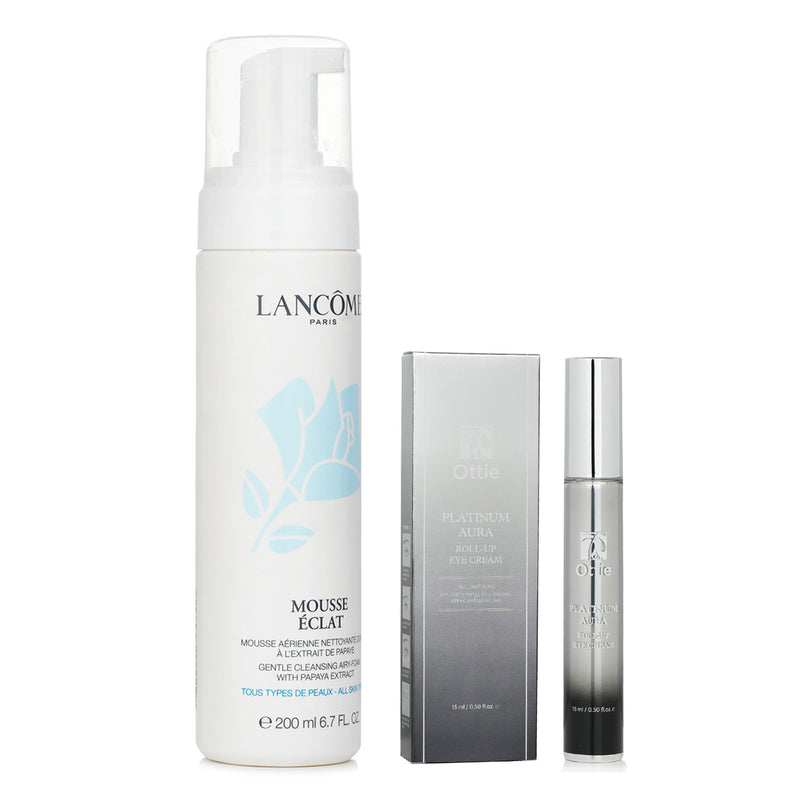 ランコム  Lancome Mousse Eclat Express Clarifying Self-Foaming Cleanser 200ml X Ottie Platinum Aura Roll Up Eye Cream 15ml   2pcs