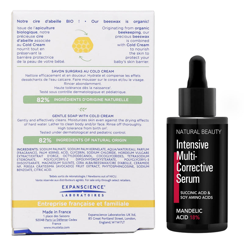 ムステラ  Mustela Gentle Soap With Cold Cream 100g X Natural Beauty Intensive Multi-Corrective Serum - Mandelic Acid 18% (Exp Date: 12/2025) 35ml   2pcs