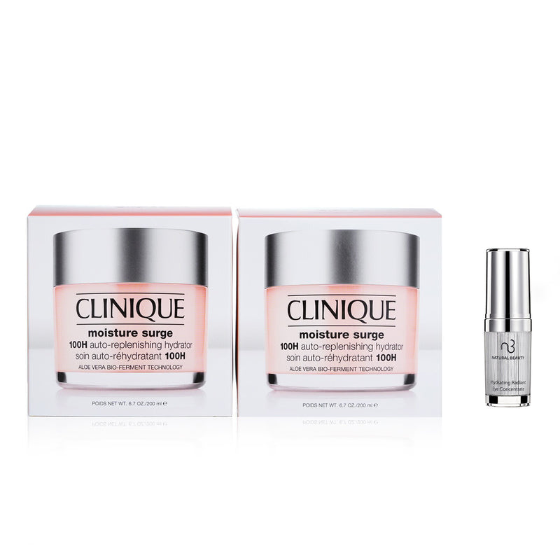 クリニーク  Clinique Moisture Surge 100H Auto-Replenishing Hydrator (Jumbo Size) Duo Pack 2x200ml X Natural Beauty Hydrating Radiant Eye Concentrate (Exp Date: 02/2026) 15ml   2pcs
