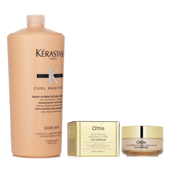 ケラスターゼ  Kerastase Curl Manifesto Bain Hydratation Douceur Shampoo Gentle Creamy Shampoo - For Curly, Very Curly &amp; Coily Hair (Salon Size) 1000ml X Ottie Gold Prestige Resilience Lifting Eye Contour 30ml   2pcs