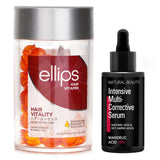 エリップス  Ellips Hair Vitamin Oil - Hair Vitality 50capsules x1ml X Natural Beauty Intensive Multi-Corrective Serum - Mandelic Acid 18% (Exp Date: 12/2025) 35ml   2pcs
