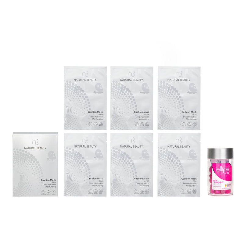 エリップス  Ellips Hair Vitamin Oil - Hair Treatment 50capsules x1ml X Natural Beauty r-PGA Deep Hydration Moisturizing Cushion Mask (Exp Date: 01/2026) 6x 20ml   2pcs