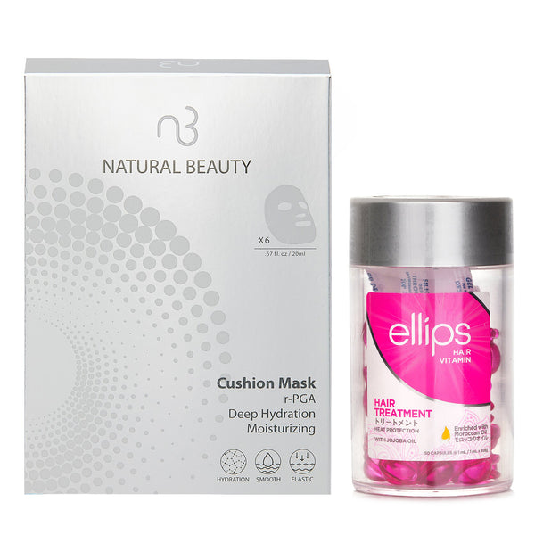 エリップス  Ellips Hair Vitamin Oil - Hair Treatment 50capsules x1ml X Natural Beauty r-PGA Deep Hydration Moisturizing Cushion Mask (Exp Date: 01/2026) 6x 20ml   2pcs
