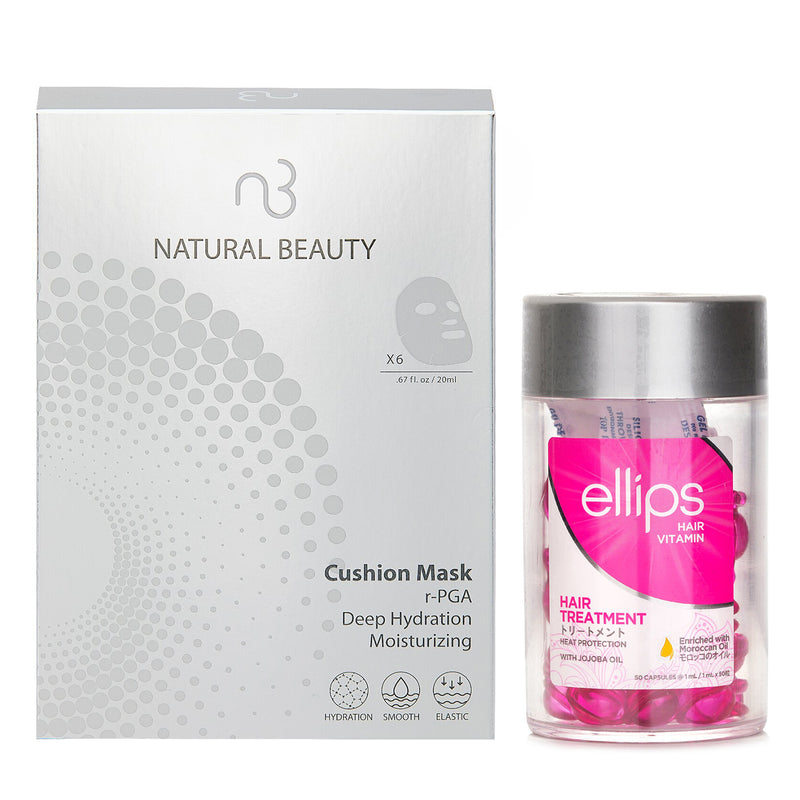エリップス  Ellips Hair Vitamin Oil - Hair Treatment 50capsules x1ml X Natural Beauty r-PGA Deep Hydration Moisturizing Cushion Mask (Exp Date: 01/2026) 6x 20ml   2pcs