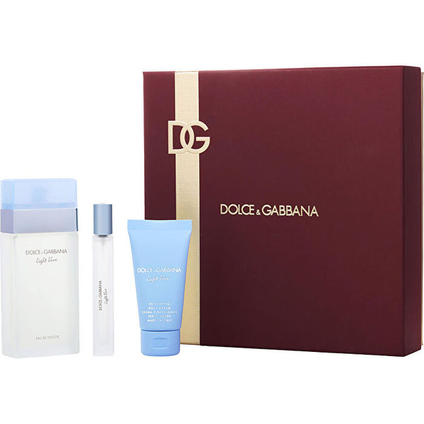 Dolce & Gabbana D & G Light Blue Eau De Toilette Spray & Body Cream 30ml/1.6oz & Eau De Toilette Travel Spray 0.33oz 90ml/3.3oz