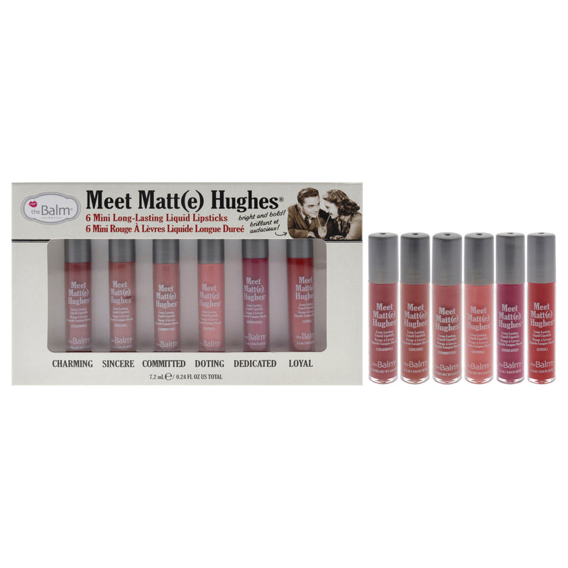 TheBalm Meet Matte Hughes Mini Long-Lasting Liquid Lipsticks Set by the Balm for Women - 6 Pc Set 0.04oz Charming, 0.04oz Sincere, 0.04oz Committed, 0.04oz Doting, 0.04oz Dedicated, 0.04oz Loyal