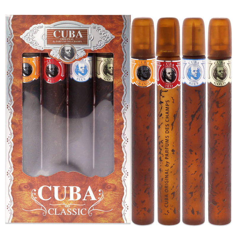 Cuba Cuba by Cuba for Men - 4 Pc Gift Set 1.17oz Cuba Gold, 1.17oz Cuba Blue, 1.17oz Cuba Red, 1.17oz Cuba Orange