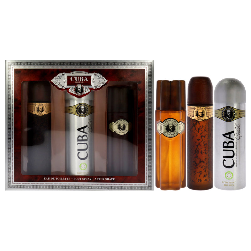 Cuba Cuba Gold by Cuba for Men - 3 Pc Gift Set 3.3oz EDT Spray, 6.6oz Deodorant Spray, 3.3oz After Shave