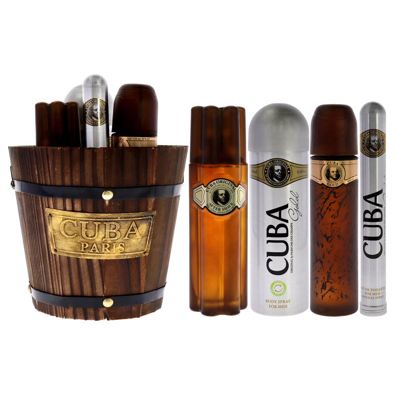 Cuba Cuba Gold by Cuba for Men - 4 Pc Gift Set 3.3oz EDT Spray, 1.17oz EDT Spray, 6.6oz Deodorant Spray, 3.3oz After Shave, Buckett