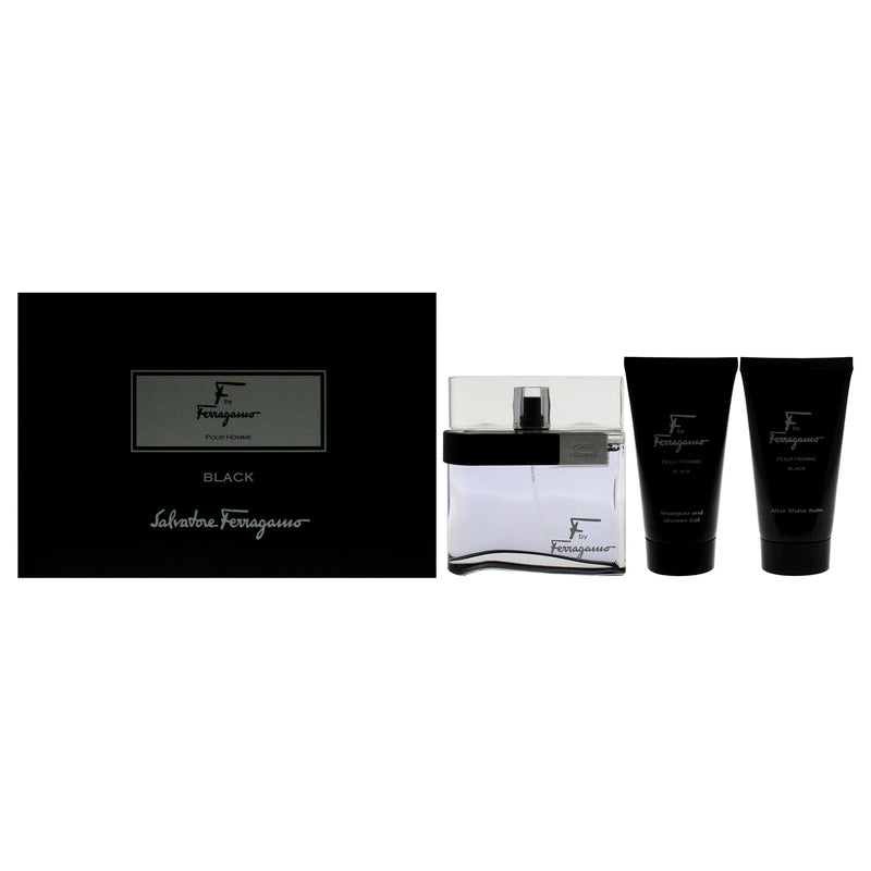 Salvatore Ferragamo F Black by Salvatore Ferragamo for Men - 3 Pc Gift Set 3.4oz EDT Spray, 2.5oz Shampoo and Shower Gel, 2.5oz After Shave Balm