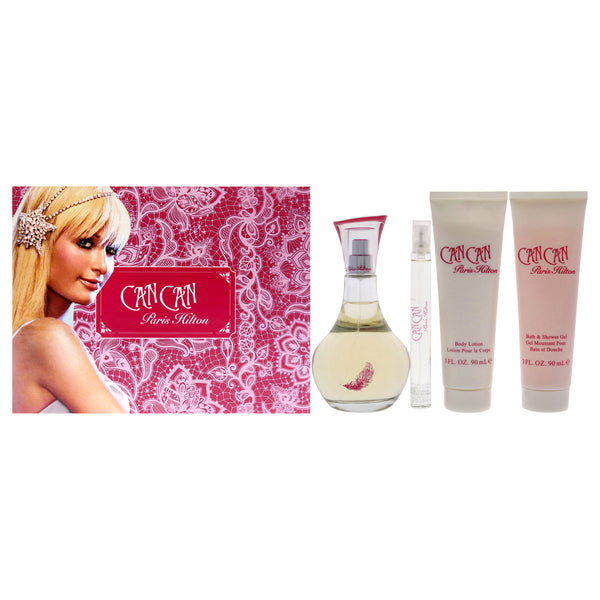 Paris Hilton Can Can by Paris Hilton for Women - 4 Pc Gift Set 3.4oz EDP Spray, 0.34oz EDP Spray, 3oz Body Lotion, 3oz Bath and Shower Gel