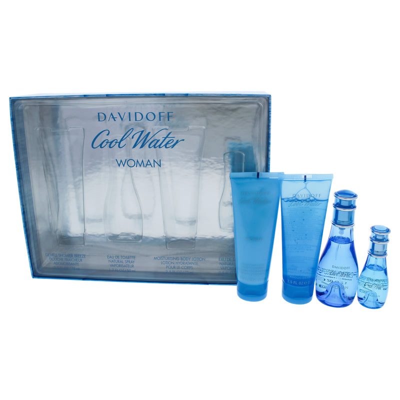 Davidoff Cool Water by Davidoff for Women - 4 Pc Gift Set 1.7oz EDT Spray, 0.5oz EDT Spray, 2.5oz Shower Gel, 2.5oz Body Lotion