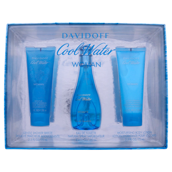 Davidoff Cool Water by Davidoff for Women - 3 Pc Gift Set 3.3oz EDT Spray, 2.5oz Shower Gel, 2.5oz Body Lotion