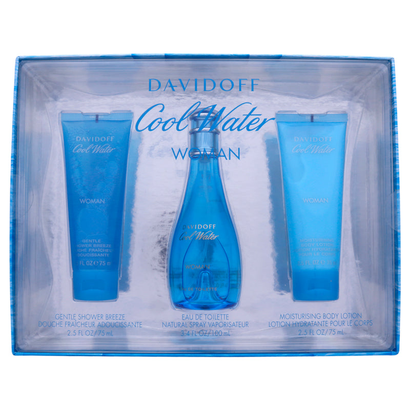 Davidoff Cool Water by Davidoff for Women - 3 Pc Gift Set 3.3oz EDT Spray, 2.5oz Shower Gel, 2.5oz Body Lotion