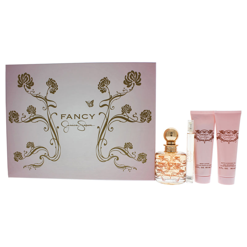 Jessica Simpson Fancy by Jessica Simpson for Women - 4 Pc Gift Set 3.4oz EDP Spray, 0.34oz EDP Spray, 3oz Body Lotion, 3oz Bath and Shower Gel