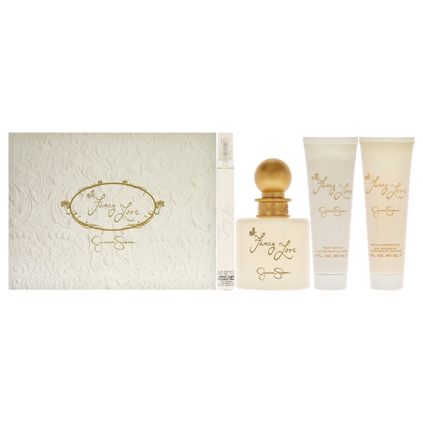 Jessica Simpson Fancy Love by Jessica Simpson for Women - 4 Pc Gift Set 3.4oz EDP Spray, 0.34oz EDP Mini Spray, 3oz Body Lotion, 3oz Bath and Shower Gel