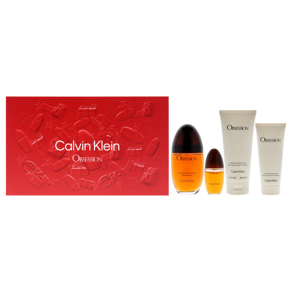 Calvin Klein Obsession by Calvin Klein for Women - 4 Pc Gift Set 3.3oz EDP Spray, 0.5oz EDP Spray, 3.4oz Shower Gel, 6.7oz Body Lotion