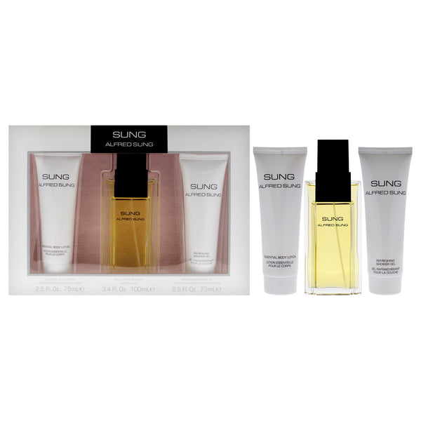 Alfred Sung Sung by Alfred Sung for Women - 3 Pc Gift Set 3.4oz EDT Spray, 2.5oz Essential Body Lotion, 2.5oz Refreshing Shower Gel