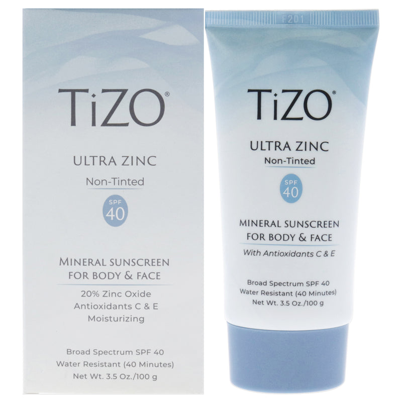 Tizo Ultra Zinc Body and Face Non-tinted SPF 40 by Tizo for Unisex - 3.5 oz Sunscreen