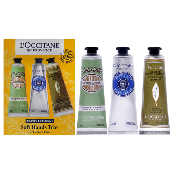 L'Occitane Soft Hands Trio by LOccitane for Women - 3 Pc 1oz Amande Delicious Hands, 1oz Shea Dry Skin Hand Cream, 1oz Verveine Cooling Hand Cream Gel