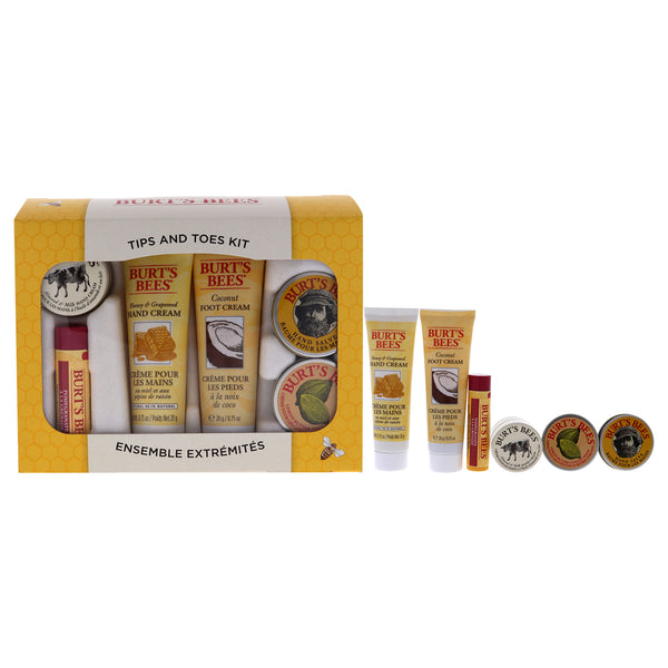 Burt's Bees Tips and Toes Kit by Burts Bees for Women - 6 Pc Kit 0.3oz Hand Salve, 0.25oz Almond and Milk Hand Cream, 0.3oz Lemon Butter Cuticle Cream, 0.75oz Coconut Foot Cream, 0.75oz Honey and Grapeseed Hand Cream, 0.15oz Pomegranate Moisturizing Lip B