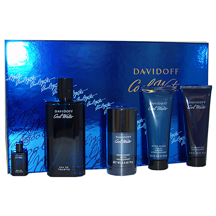 Davidoff Cool Water For Men - 5 Pc Gift Set Eau De Toilette Spray 60ml/2.5oz After Shave Balm 60ml/2.5oz Shower Gel 60ml/2.4oz Deodorant Stick 5ml/0.17oz Mini Eau De Toilette Splash 120ml/4.2oz